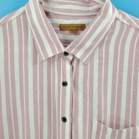 JACHS Girlfriend pink and white stripe button down top - Picture 2 of 16